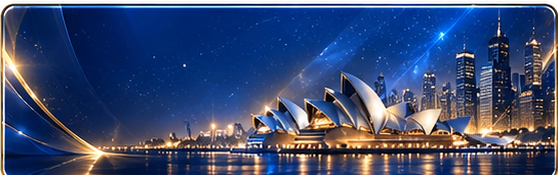 Sydney harbour illuminated in blue and gold
