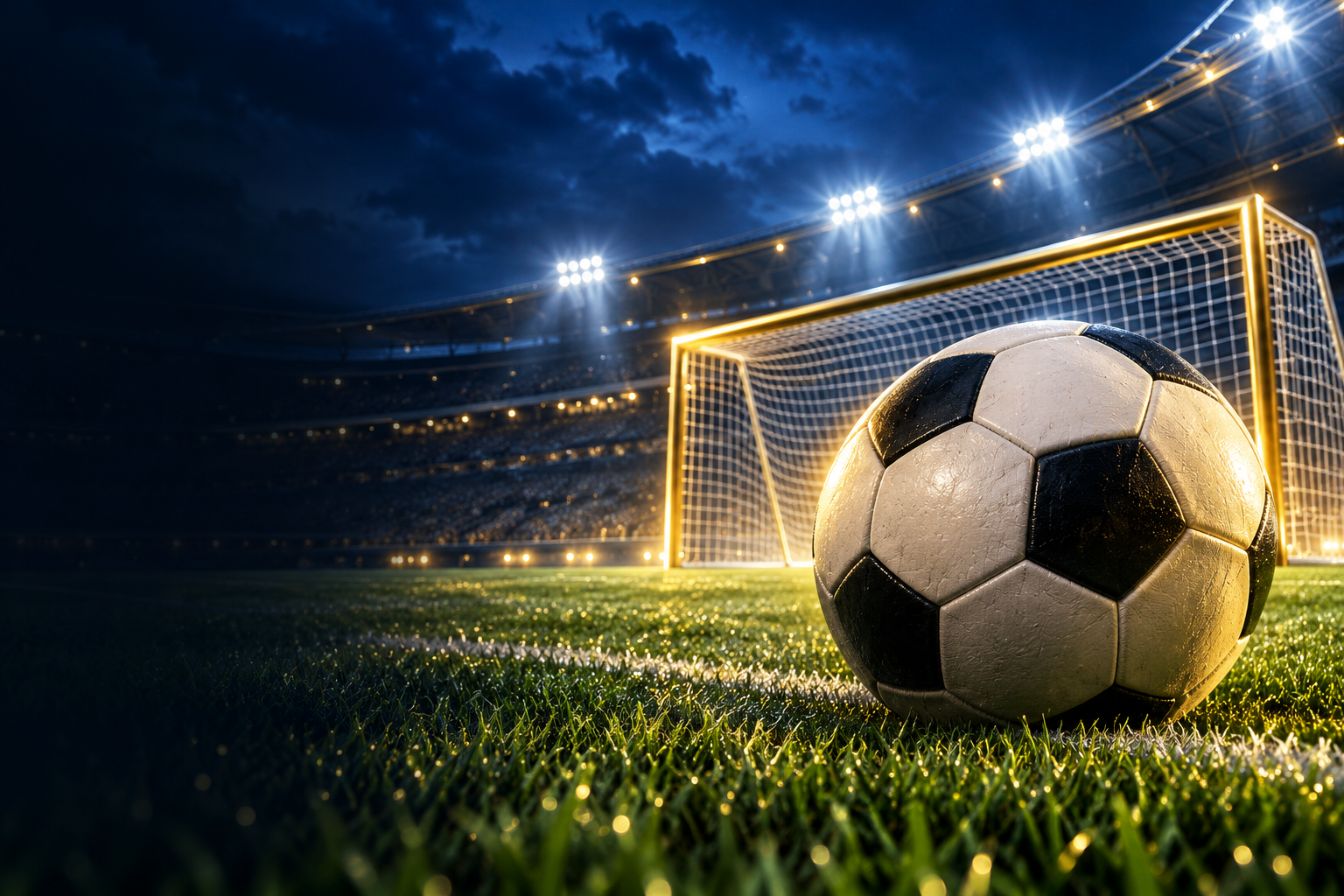 Football and illuminated goal — temporary illustration